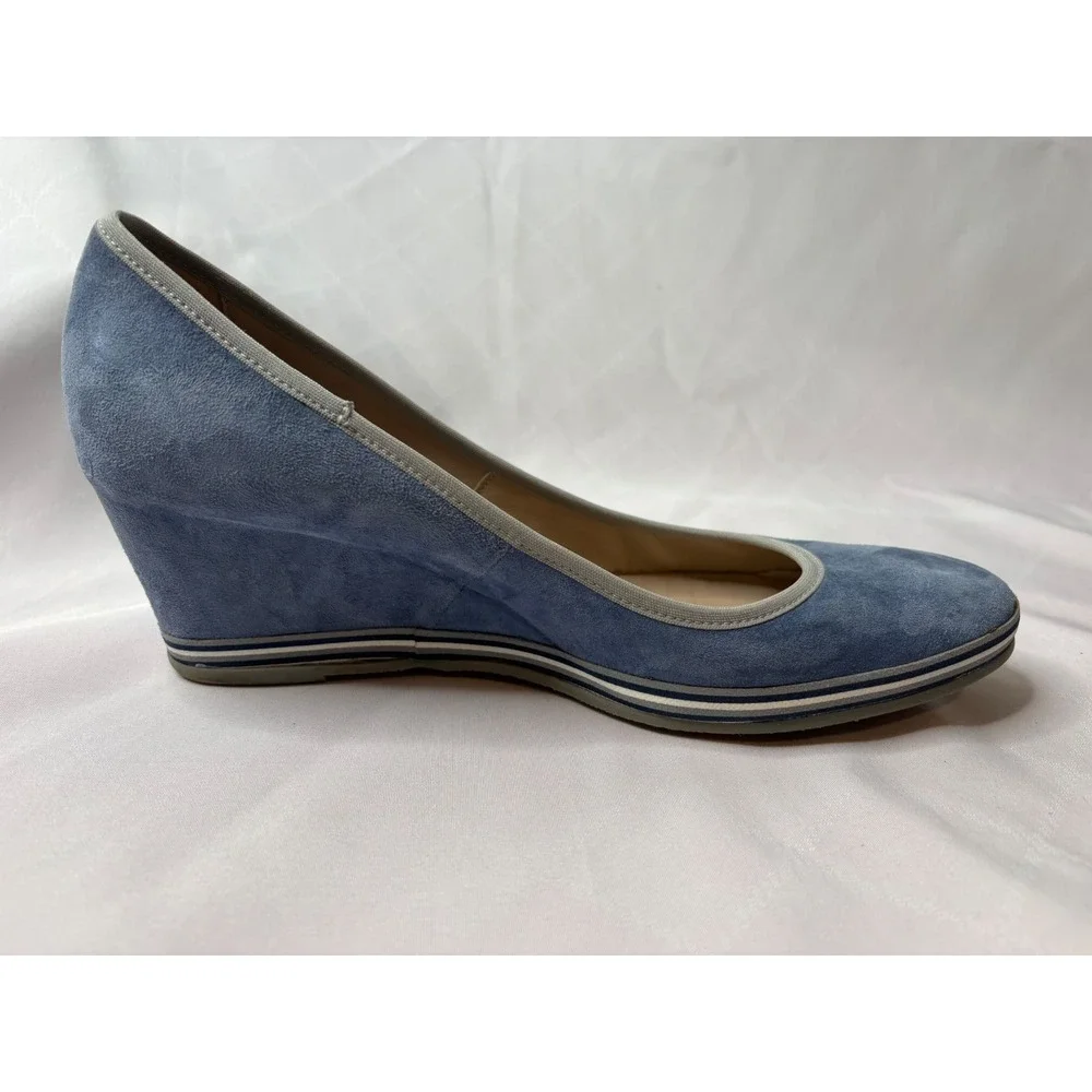MICHAEL PASINKOFF Womens Blue Wedge Suede Round Toe Pumps 41/10 Italian Luxury